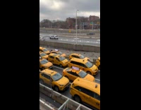 Road traffic jam filled with taxi cabs