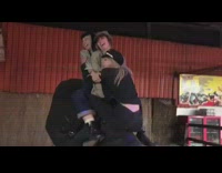 Three drunk girls ride mechanical bull, fall off at the same time and scorpion