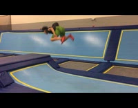Black Shirt Backflip On Blue Trampoline Lands on Head