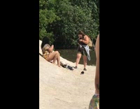 Brown orange romper girl hill white claw 