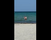 Collab IITW - Pregnant woman bikini stand in beach water