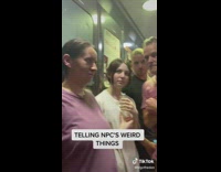 Guy walks into elevator and makes a bunch of noise speech