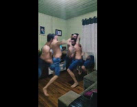 Shirtless man fight with multiple versions of himself