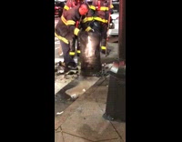 fire fighters trash can burnt 