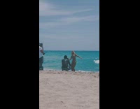 Different girls bikini dance pose beach photo