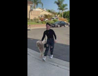 Clips mpugc - Dog walks girl down street with hand in mouth