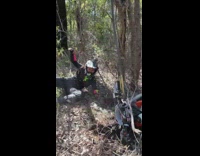Girl rides over log flips over bike
