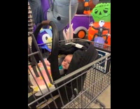 Baby on shopping cart waves respond to hi