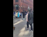 Man black long sleeves off shoulder street