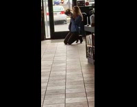 Girl blue shirt starbucks photoshoot