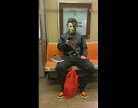 Guy with burnt michael meyers mask