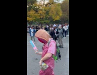 Guy wears vagina mask gives away tampons