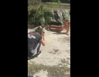 Woman white bikini model photo shoot waterfalls