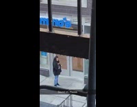 Black sweater girl yells phone conversation dominos 