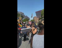 Influencers hand out pizza water at protest 