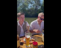 Morning at the river eats white sausage with family 