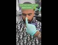 Barber plays with his clients bottom lips reaction 