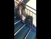 Collab DailyDoseOfIntenet - Guy in school uniform slides down stairs 