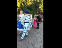 Toddler at disneyland parade hugs every disney princess that walks by 
