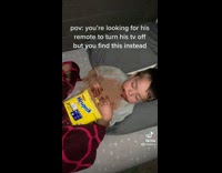 Lady Lifts Blanket and Sees Nesquik Mess