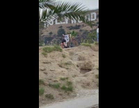 Woman white printed shirt dance Hollywood sign