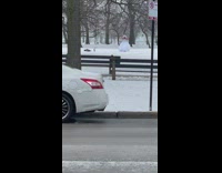 Woman large white dress dance snow park