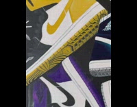 Painting of colorful nike sneakers on canvas 
