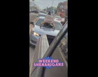 Girl twerk dance front grey car traffic