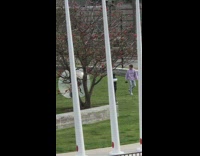 Girl inside inflatable ballon walk park
