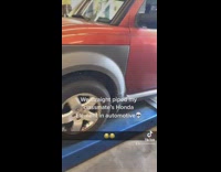 Guy reversed orange red car off of ramp with a loud exhaust