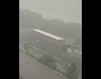 View of flooded highway from above 