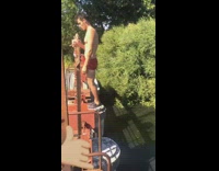 Red shorts guy double backflip orange bridge 