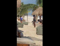 Woman black white bikini bend pictorial beach