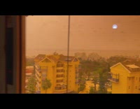 Orange sky view from the apartment window