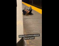 Collab Subway Creatures - Woman on the train station did some curl-ups