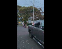 Jesus costume on moving cloud trick or treat street