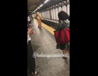Pt. 2 Monkey suit costume dances in subway station recorded from inside train