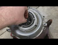 Intake turbo of a diesel truck opened by mechanic