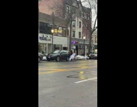 Guy walk heels white cloth strips drag