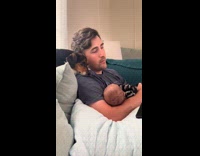 Collab dogIG_default - Dog rest head on shoulder of man hold baby