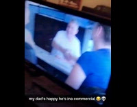 Woman reacts to dad on TV commercial