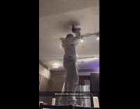 Collab Clips MPUGC - Girl using massage gun on ceiling neighbors