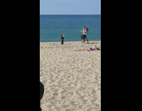 Kid film parents romantic dance beach bald