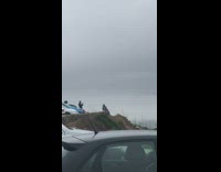 Man push up exercise mountain top windy