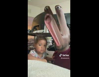 Guy shows face filter to his daughter 