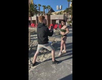 Green bikini white sneakers orange soles girl