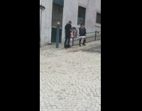 Black boots girl poses dachshund dog guy