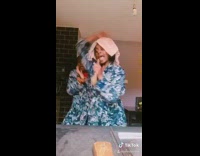 Matching blue bathrobe girls pink sweater twerk