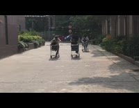 Three girls shopping cart race fail