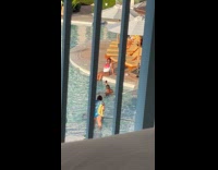 Collab IITW - Woman white pink bikini poses on poolside